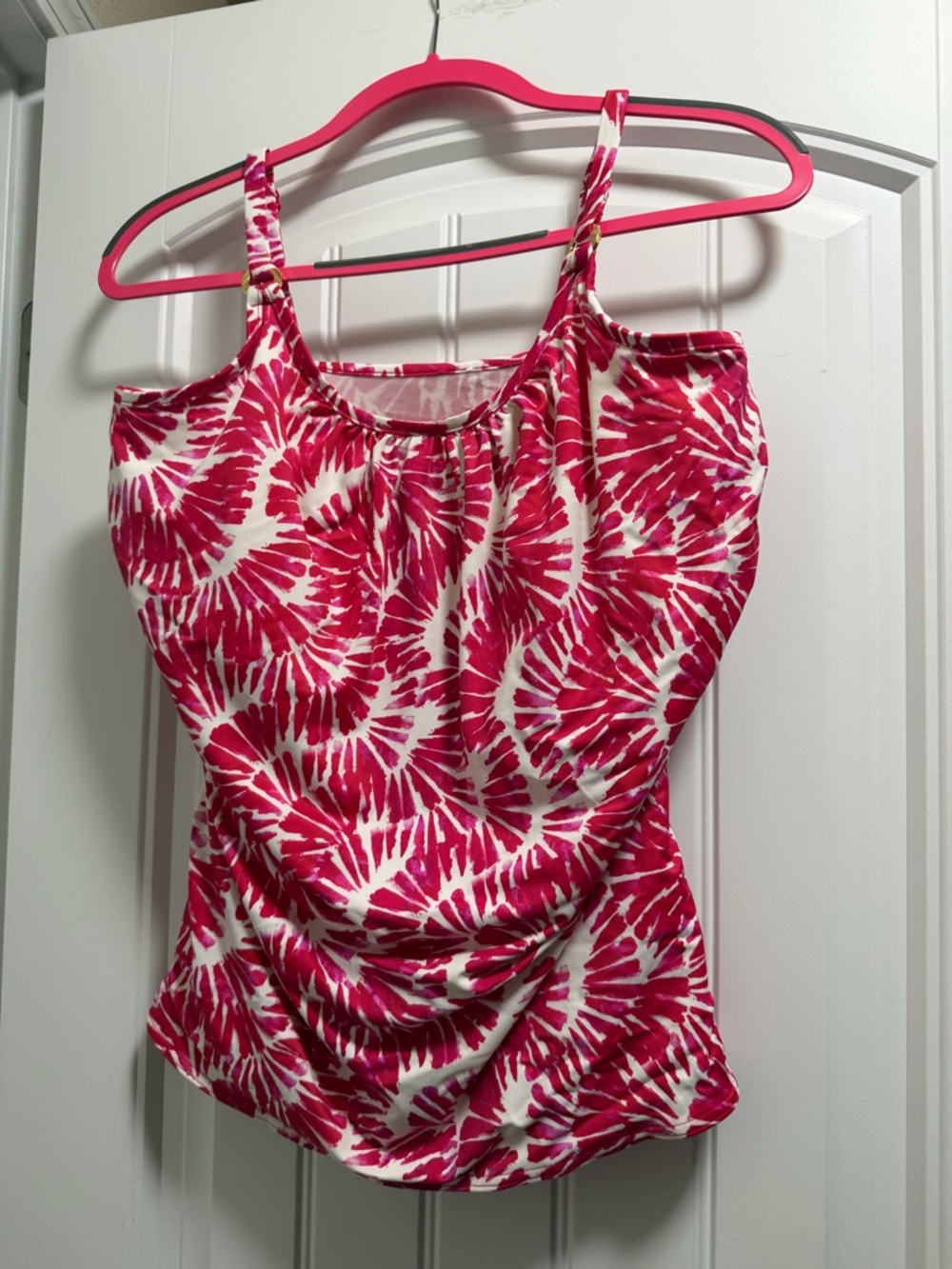 Womens Pink Tie-Dye Tankini Top